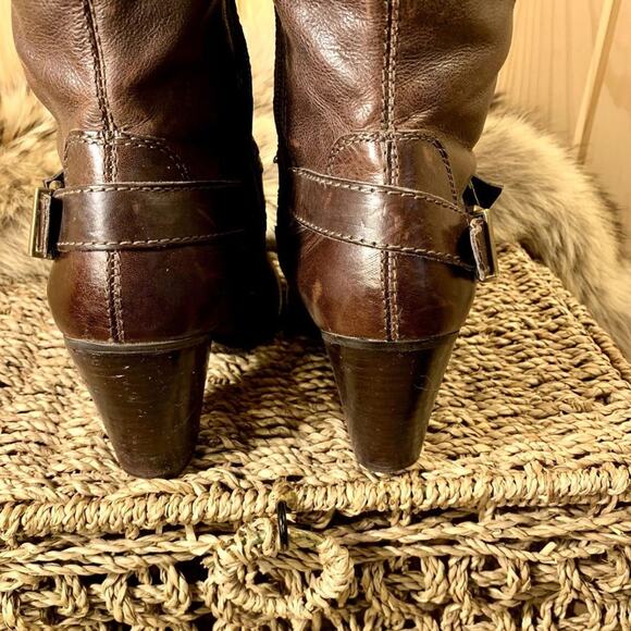 Arturo Chiang Brown Knee High Boots Distressed Leather High Heel Womens Size 7.5 - Picture 9 of 16